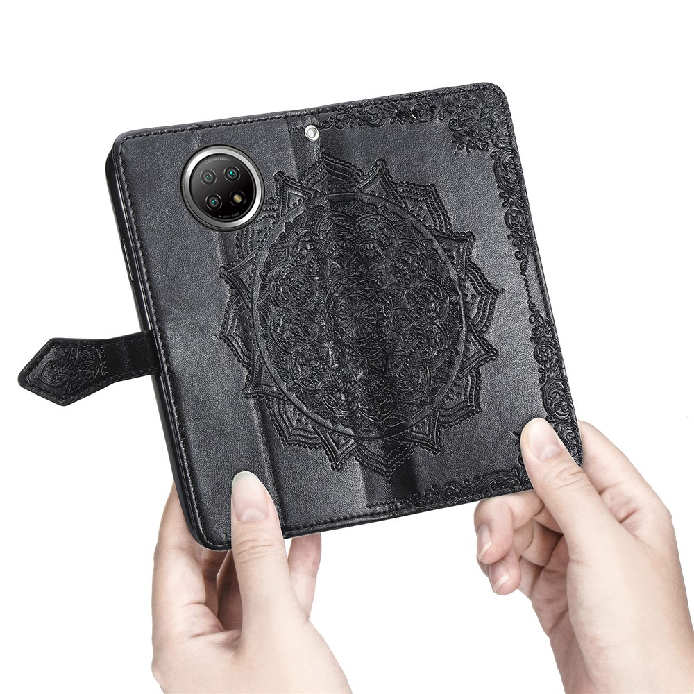 PU Leather Wallet Stand Case with Embossed Mandala Flower for Xiaomi Redmi Note 9 5G/Note 9 Pro 5G - Black-7