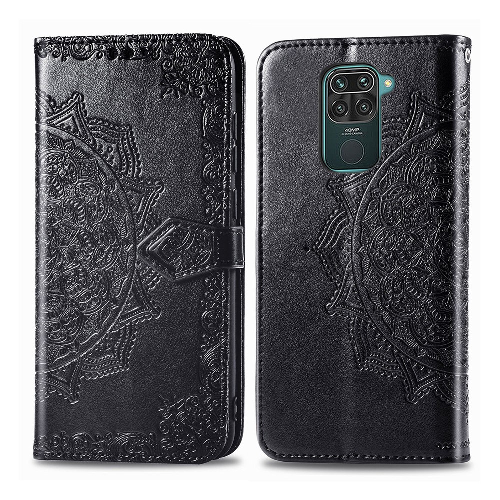 Embossed Mandala Flower PU Leather Case Wallet for Xiaomi Redmi Note 9 4G (Qualcomm Snapdragon 662) / Redmi 10X 4G - Black-3