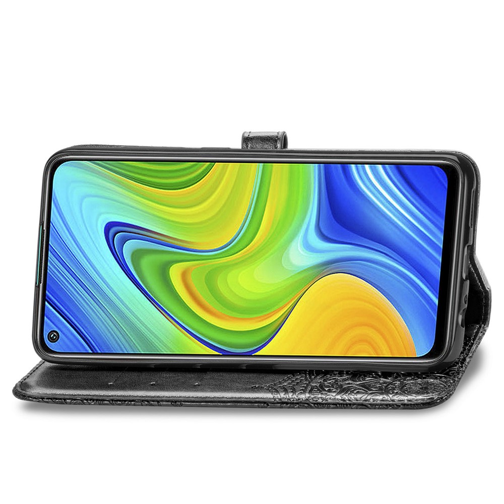 Embossed Mandala Flower PU Leather Case Wallet for Xiaomi Redmi Note 9 4G (Qualcomm Snapdragon 662) / Redmi 10X 4G - Black-7