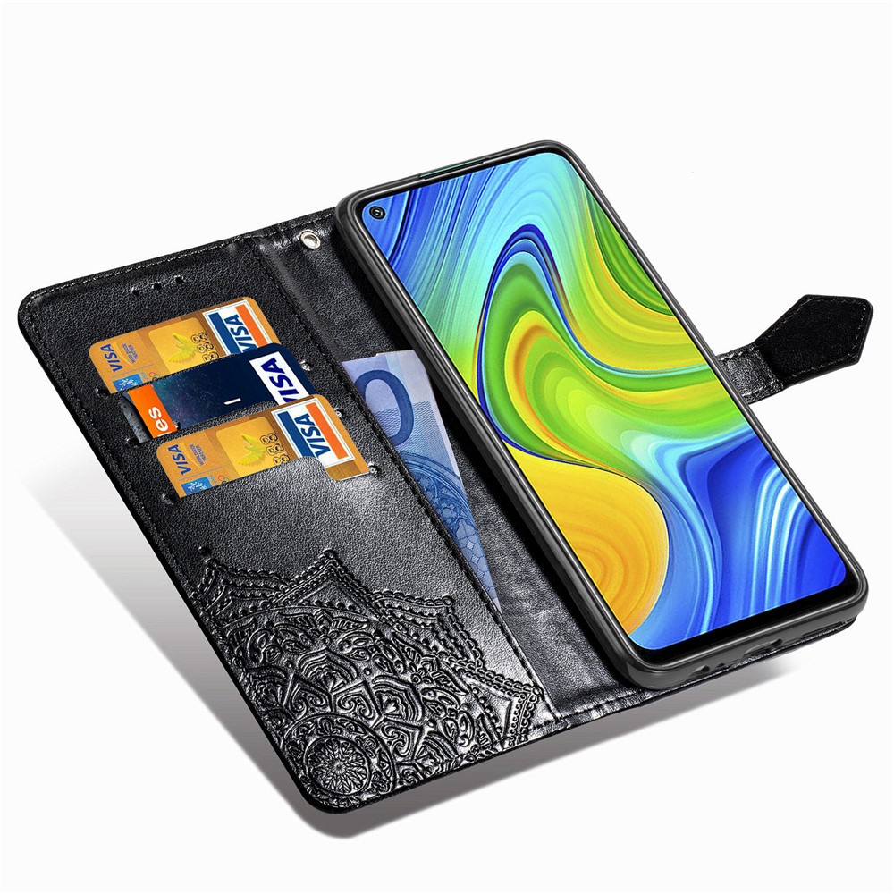 Embossed Mandala Flower PU Leather Case Wallet for Xiaomi Redmi Note 9 4G (Qualcomm Snapdragon 662) / Redmi 10X 4G - Black-9