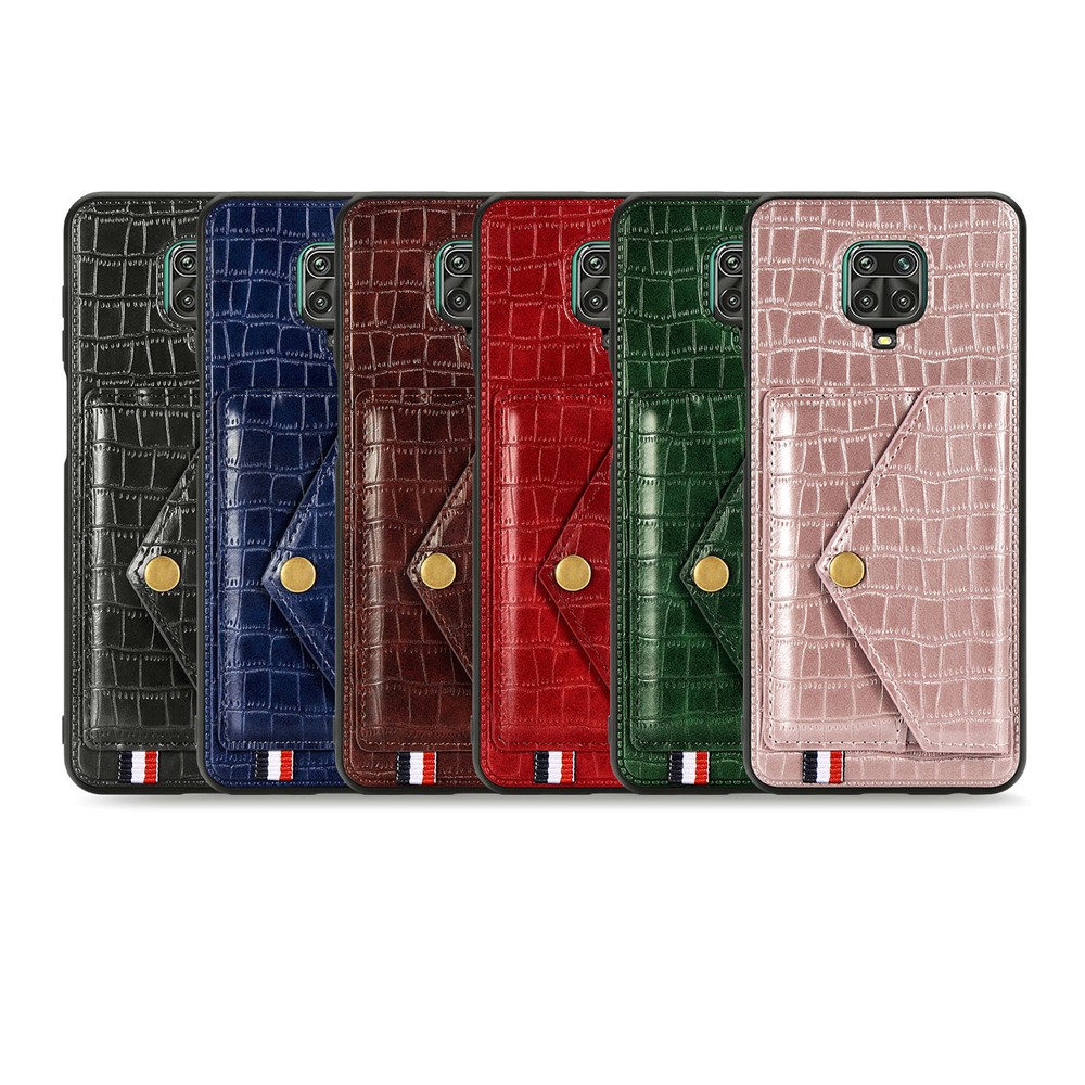 Crocodile Texture Card Holder Stand PU Leather Coated TPU Cover for Xiaomi Redmi Note 9S / Redmi Note 9 Pro / Redmi Note 9 Pro Max - Brown-11