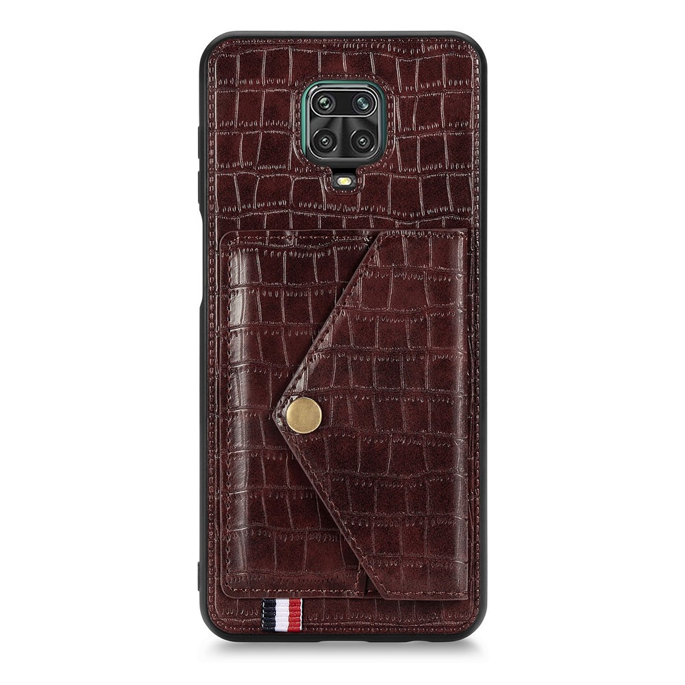 Crocodile Texture Card Holder Stand PU Leather Coated TPU Cover for Xiaomi Redmi Note 9S / Redmi Note 9 Pro / Redmi Note 9 Pro Max - Brown-2