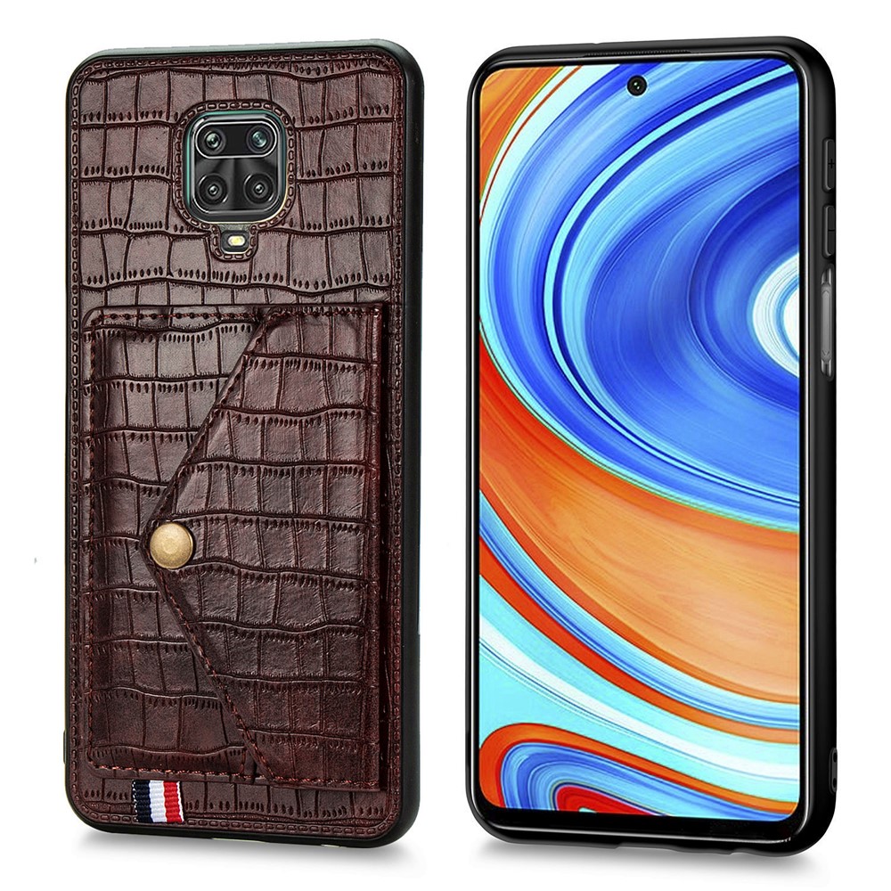 Crocodile Texture Card Holder Stand PU Leather Coated TPU Cover for Xiaomi Redmi Note 9S / Redmi Note 9 Pro / Redmi Note 9 Pro Max - Brown-3