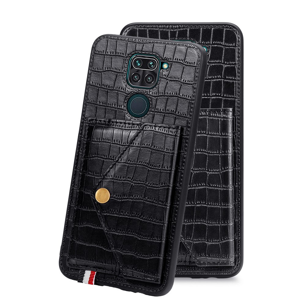 Crocodile Texture Leather+TPU Phone Case with Card Holder Kickstand for Xiaomi Redmi 10X 4G / Redmi Note 9 4G - Black-10