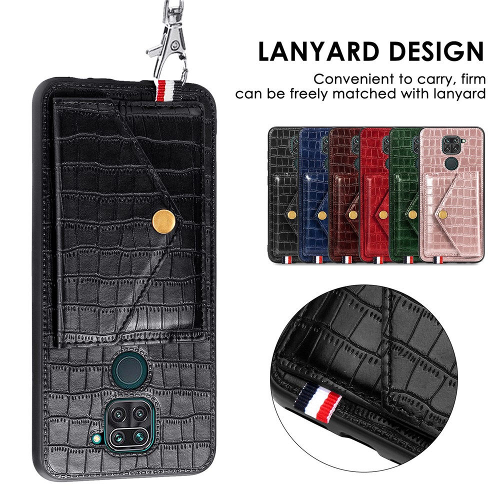 Crocodile Texture Leather+TPU Phone Case with Card Holder Kickstand for Xiaomi Redmi 10X 4G / Redmi Note 9 4G - Black-11
