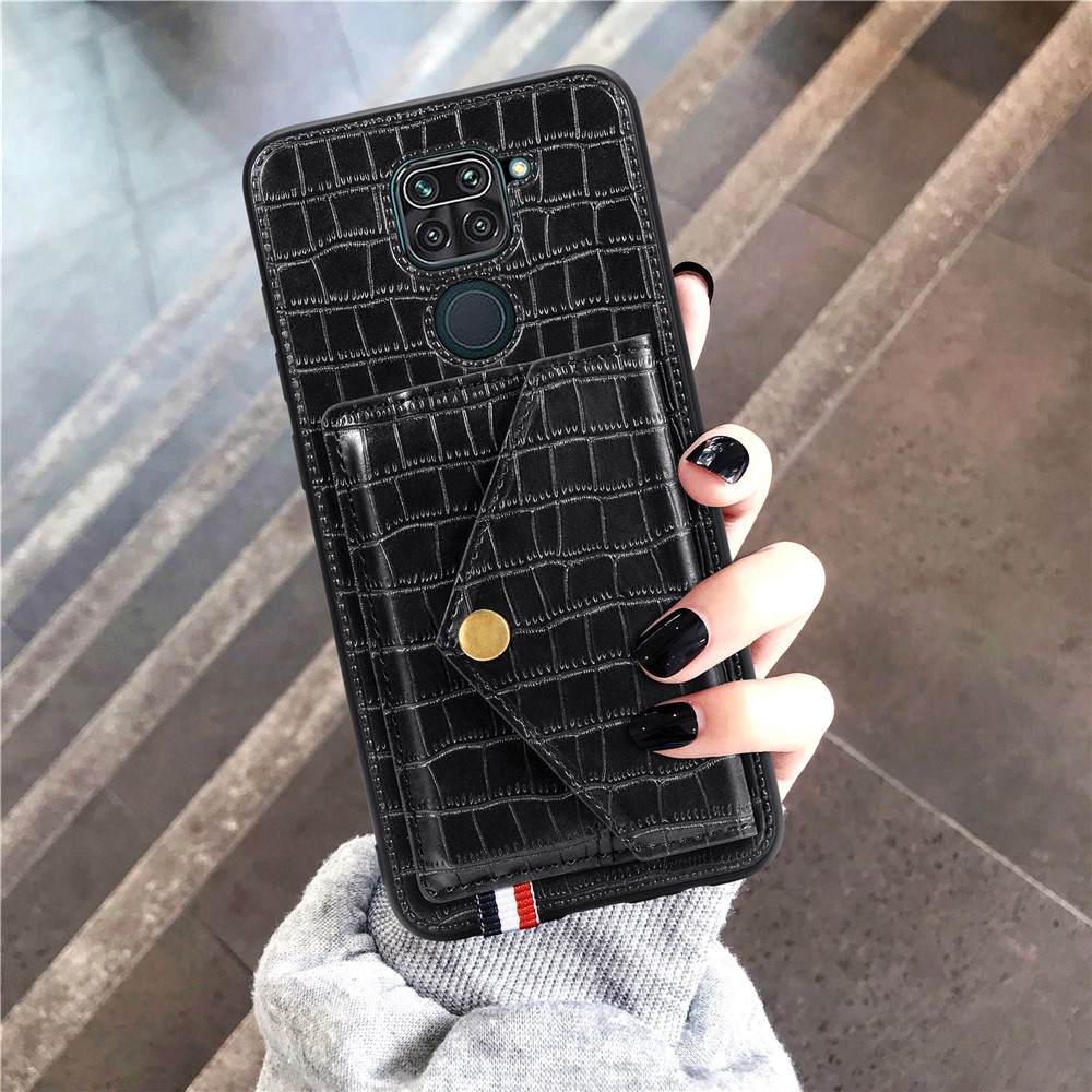 Crocodile Texture Leather+TPU Phone Case with Card Holder Kickstand for Xiaomi Redmi 10X 4G / Redmi Note 9 4G - Black-12