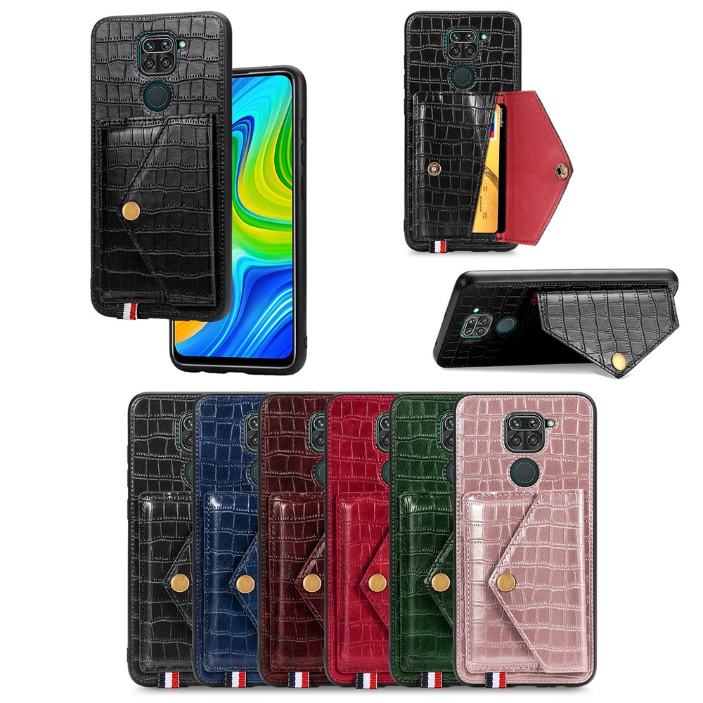 Crocodile Texture Leather+TPU Phone Case with Card Holder Kickstand for Xiaomi Redmi 10X 4G / Redmi Note 9 4G - Black-13