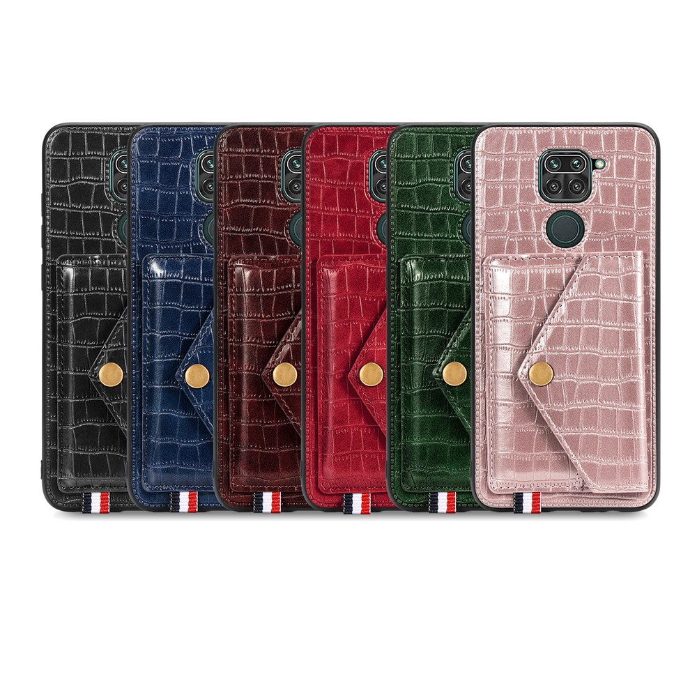 Crocodile Texture Leather+TPU Phone Case with Card Holder Kickstand for Xiaomi Redmi 10X 4G / Redmi Note 9 4G - Black-14