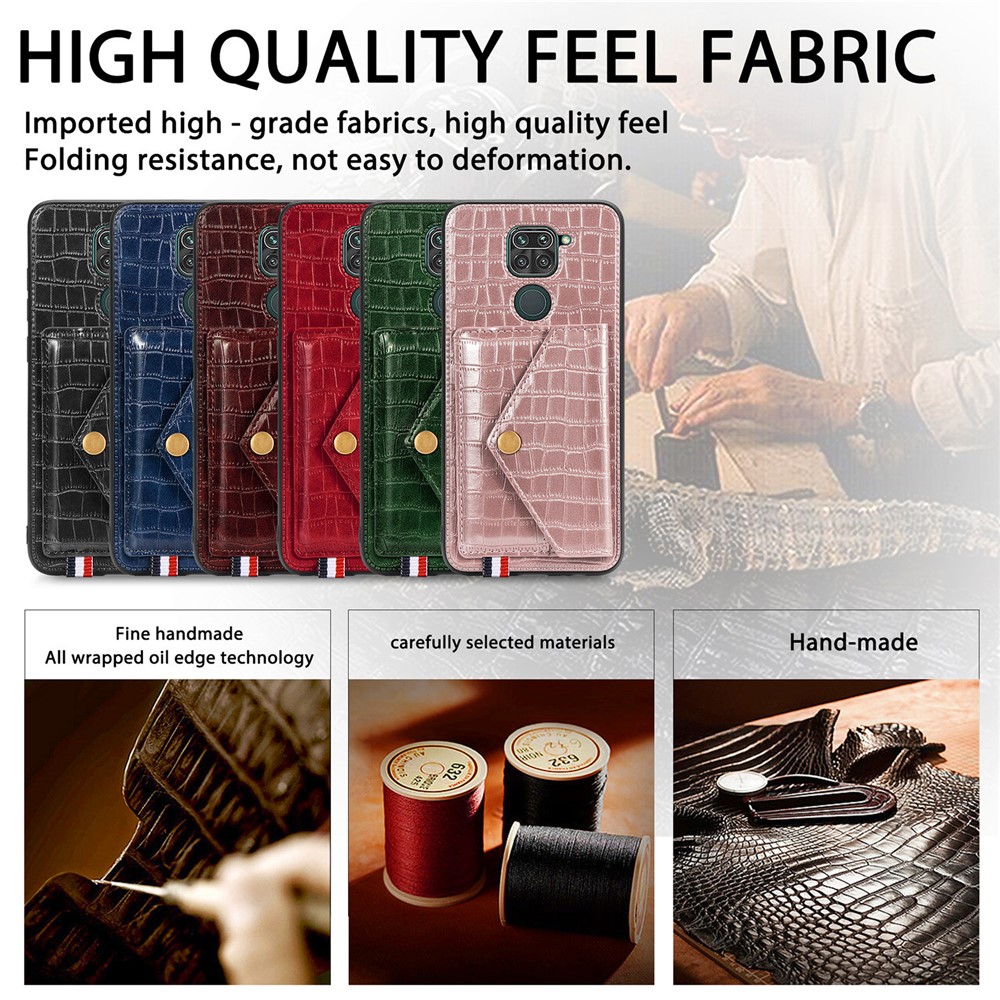 Crocodile Texture Leather+TPU Phone Case with Card Holder Kickstand for Xiaomi Redmi 10X 4G / Redmi Note 9 4G - Black-15