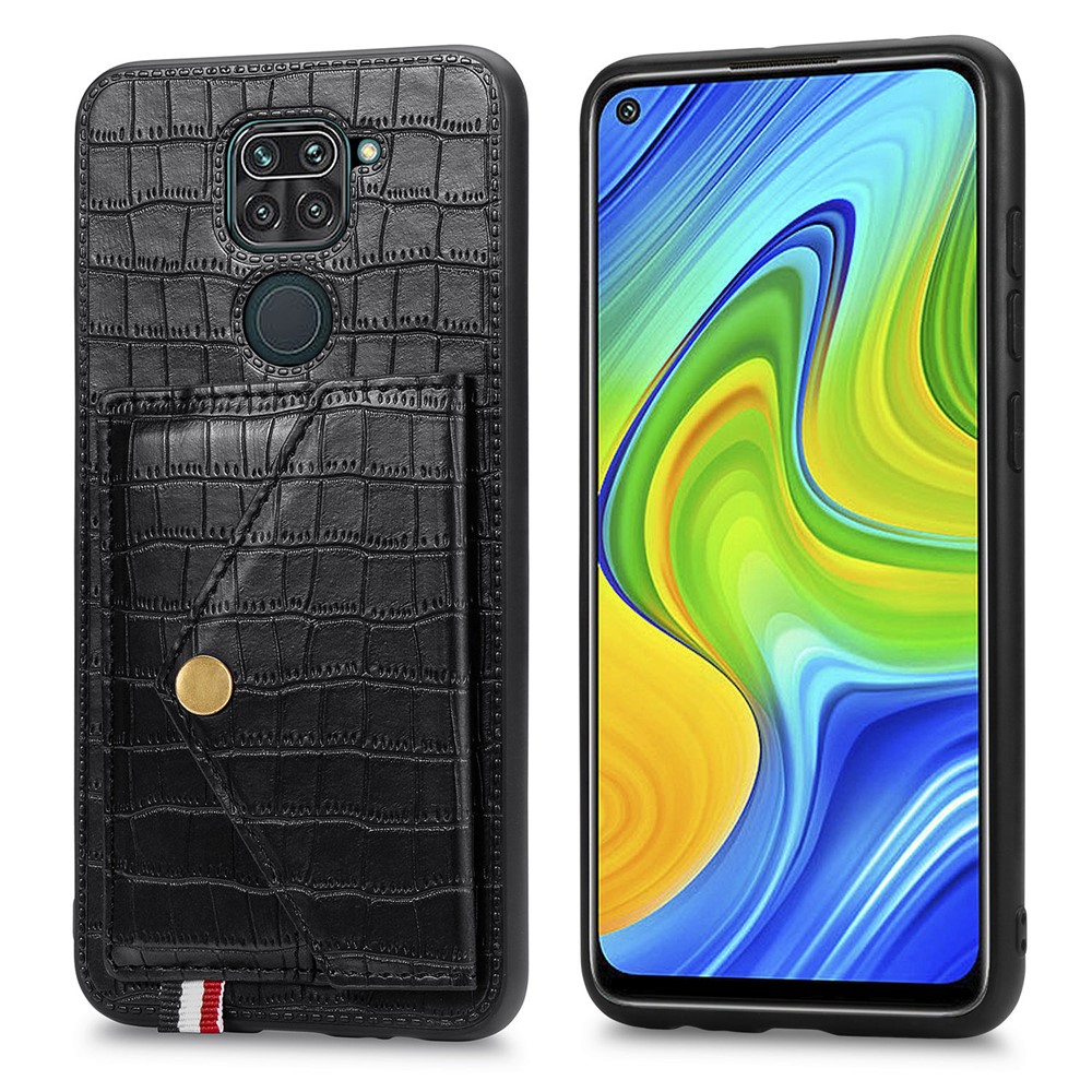 Crocodile Texture Leather+TPU Phone Case with Card Holder Kickstand for Xiaomi Redmi 10X 4G / Redmi Note 9 4G - Black-3