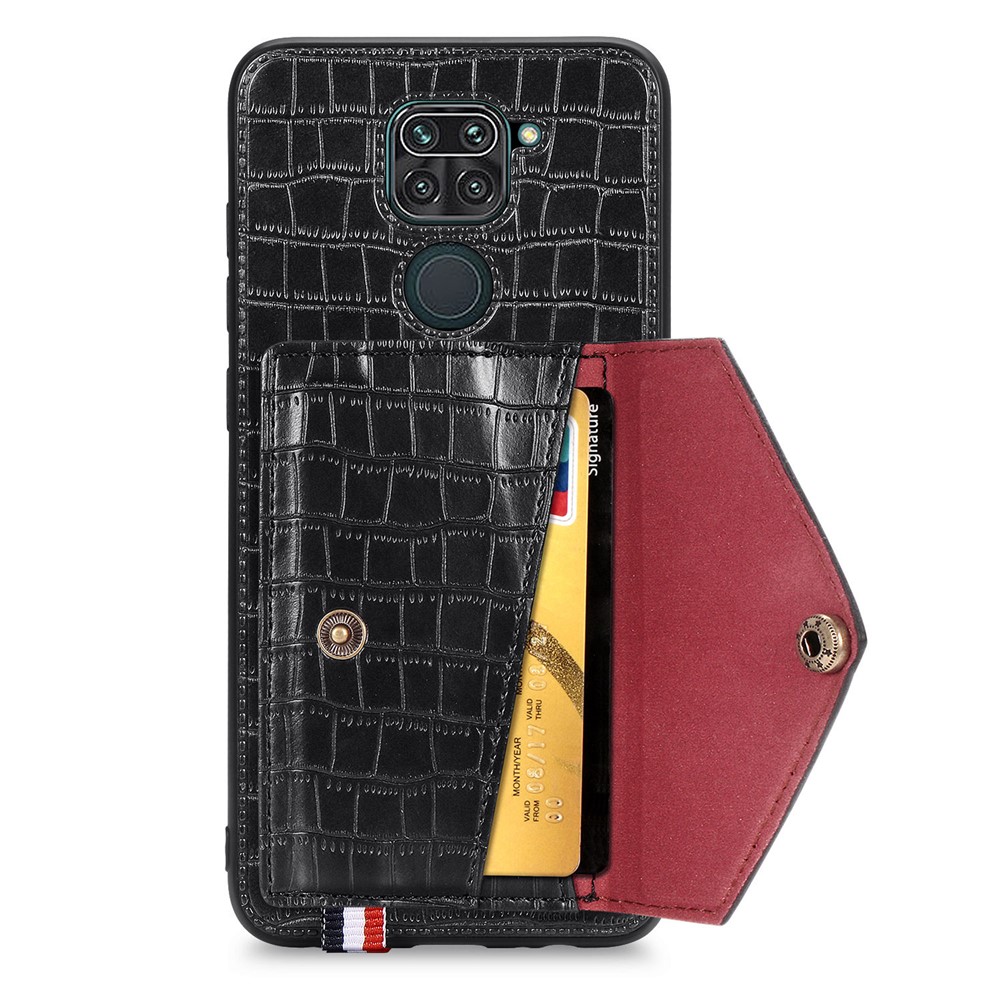 Crocodile Texture Leather+TPU Phone Case with Card Holder Kickstand for Xiaomi Redmi 10X 4G / Redmi Note 9 4G - Black-4