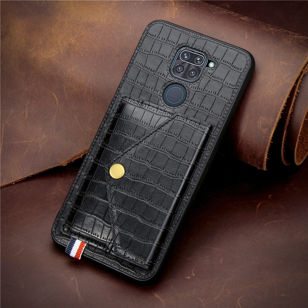 Crocodile Texture Leather+TPU Phone Case with Card Holder Kickstand for Xiaomi Redmi 10X 4G / Redmi Note 9 4G - Black-5