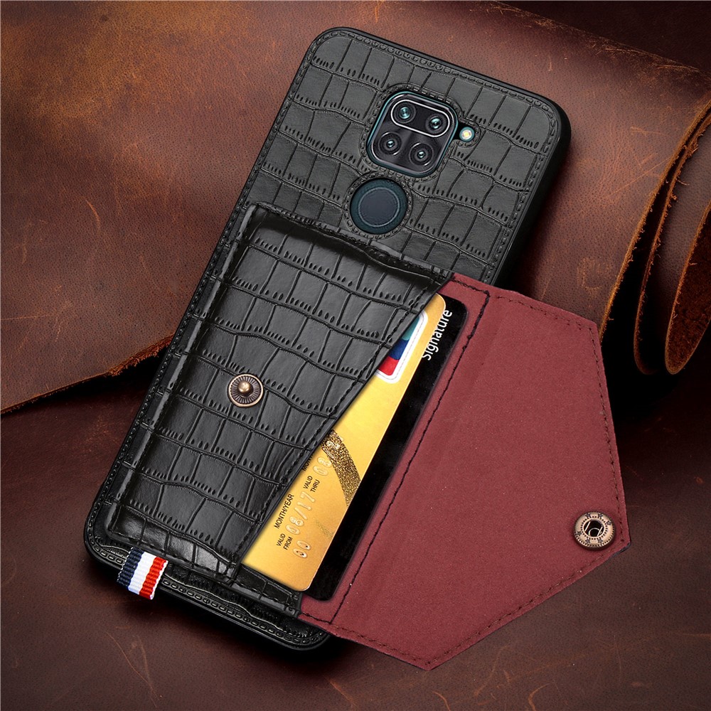 Crocodile Texture Leather+TPU Phone Case with Card Holder Kickstand for Xiaomi Redmi 10X 4G / Redmi Note 9 4G - Black-6