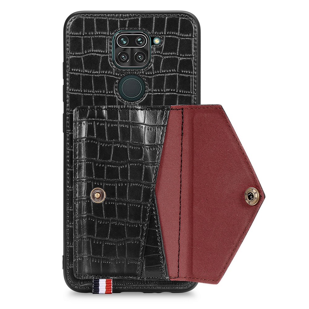 Crocodile Texture Leather+TPU Phone Case with Card Holder Kickstand for Xiaomi Redmi 10X 4G / Redmi Note 9 4G - Black-8