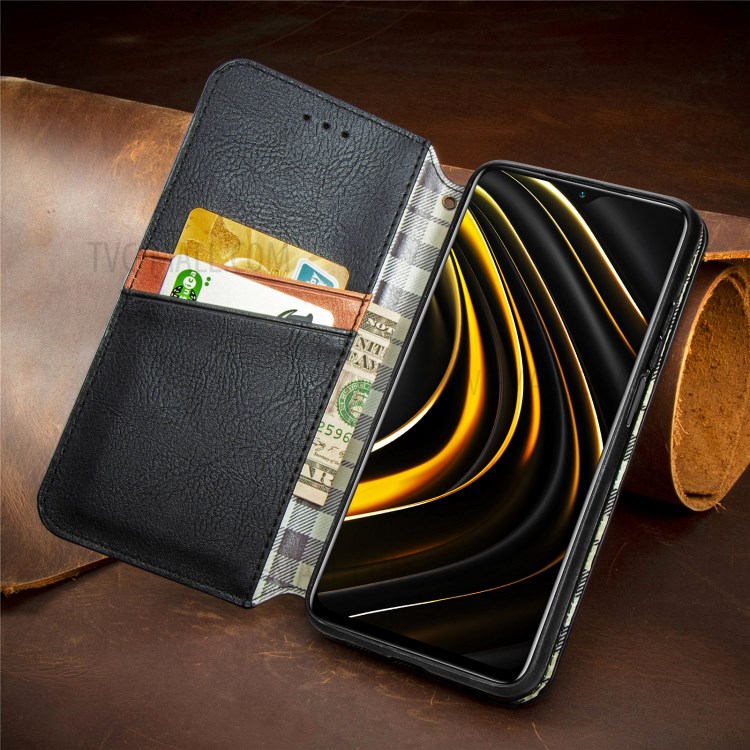 Fashionable Auto-absorbed Rhombus Texture PU Leather Wallet Phone Cover for Xiaomi Poco M3 - Black-17