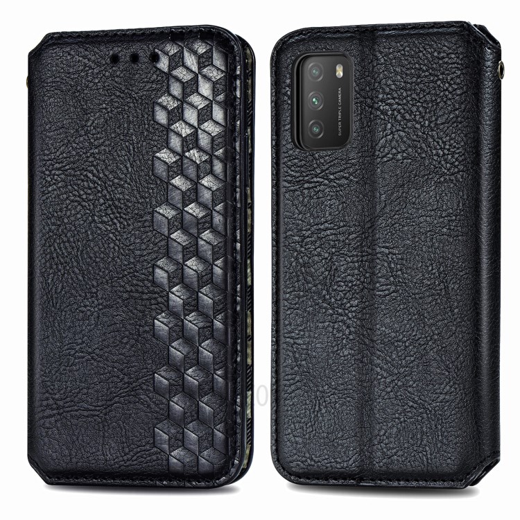 Fashionable Auto-absorbed Rhombus Texture PU Leather Wallet Phone Cover for Xiaomi Poco M3 - Black-2