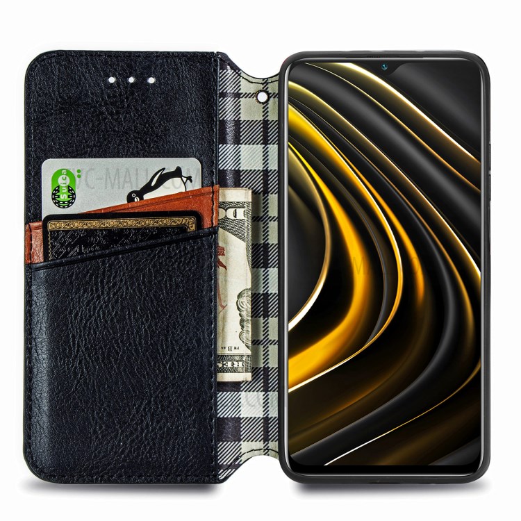 Fashionable Auto-absorbed Rhombus Texture PU Leather Wallet Phone Cover for Xiaomi Poco M3 - Black-3