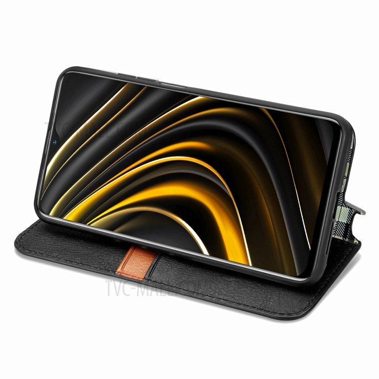 Fashionable Auto-absorbed Rhombus Texture PU Leather Wallet Phone Cover for Xiaomi Poco M3 - Black-5