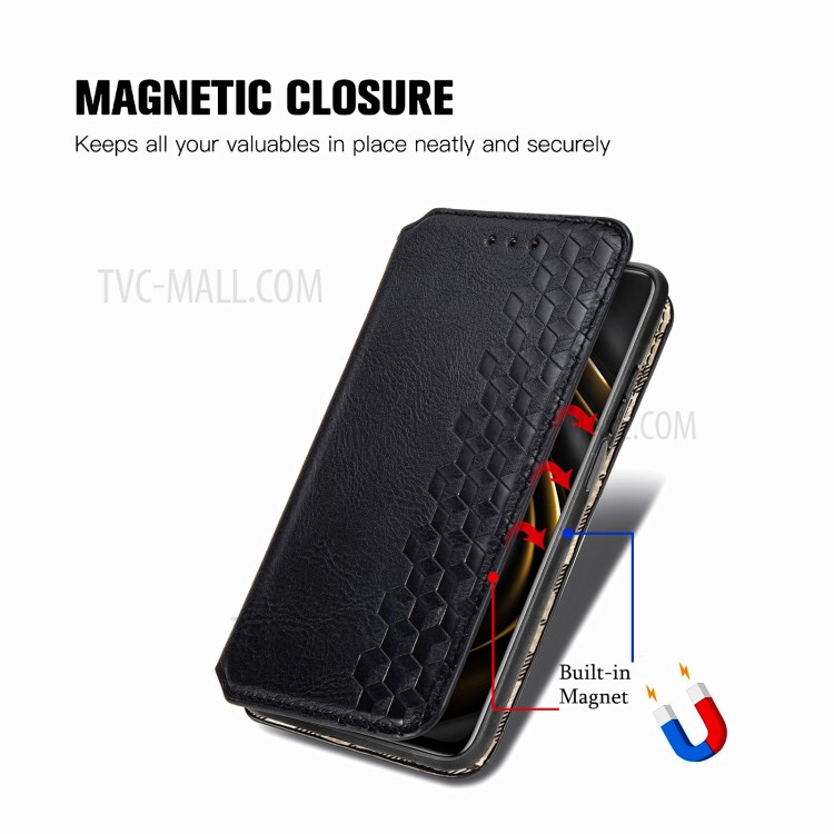 Fashionable Auto-absorbed Rhombus Texture PU Leather Wallet Phone Cover for Xiaomi Poco M3 - Black-8
