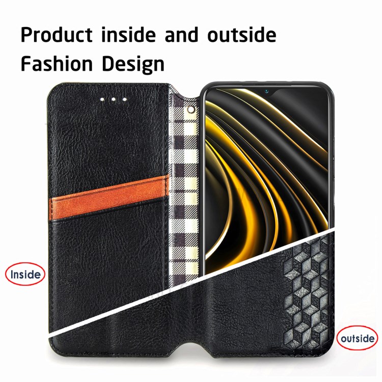 Fashionable Auto-absorbed Rhombus Texture PU Leather Wallet Phone Cover for Xiaomi Poco M3 - Black-9