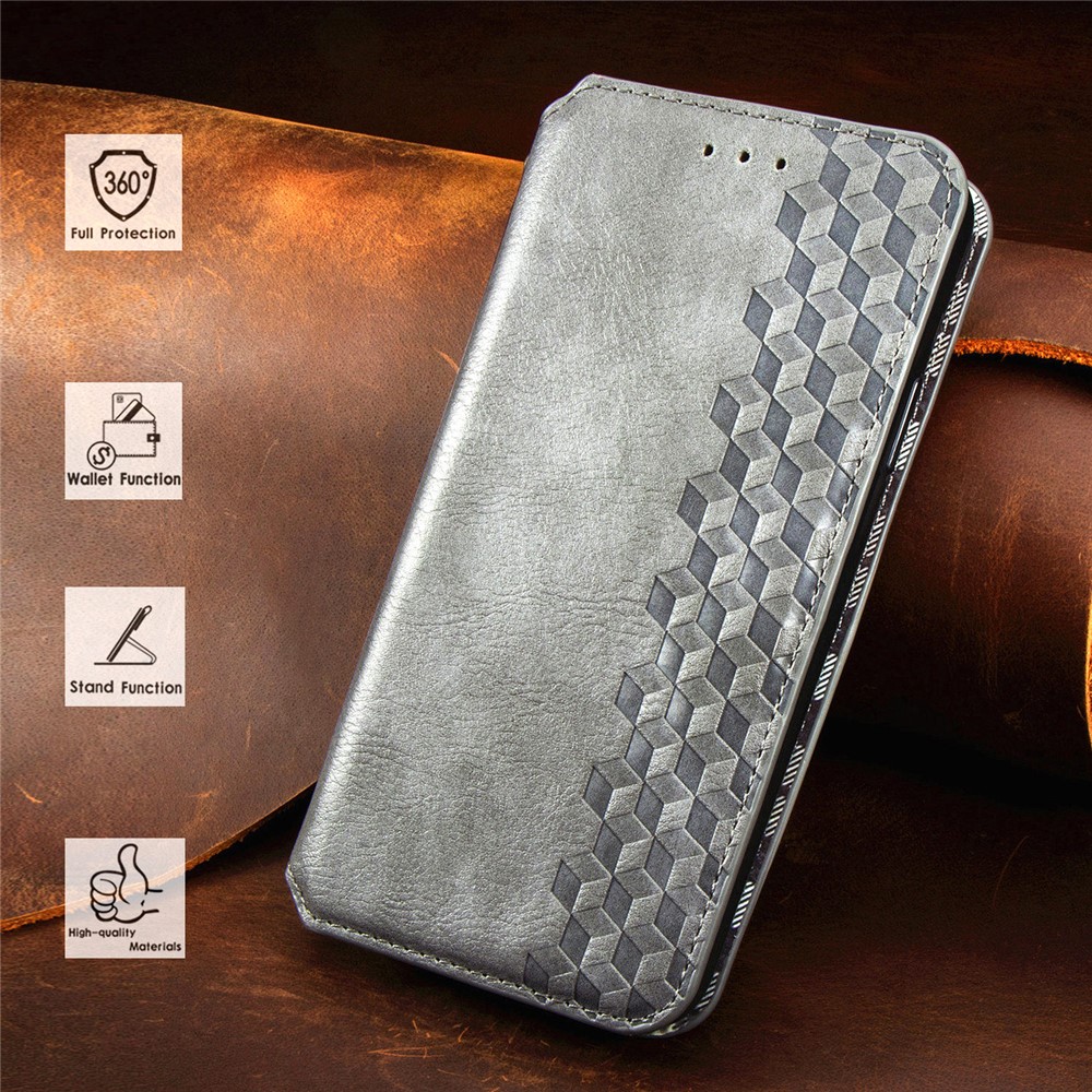 Fashionable Auto-absorbed Rhombus Texture PU Leather Wallet Cover for Xiaomi Redmi Note 9 (MTK Helio G85)/10X 4G - Grey-12