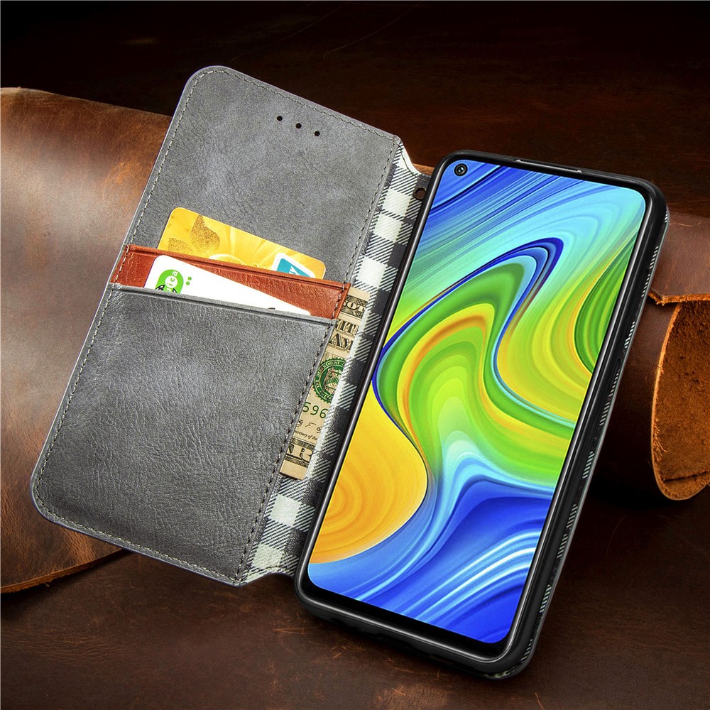 Fashionable Auto-absorbed Rhombus Texture PU Leather Wallet Cover for Xiaomi Redmi Note 9 (MTK Helio G85)/10X 4G - Grey-14