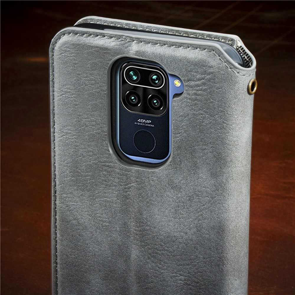 Fashionable Auto-absorbed Rhombus Texture PU Leather Wallet Cover for Xiaomi Redmi Note 9 (MTK Helio G85)/10X 4G - Grey-16