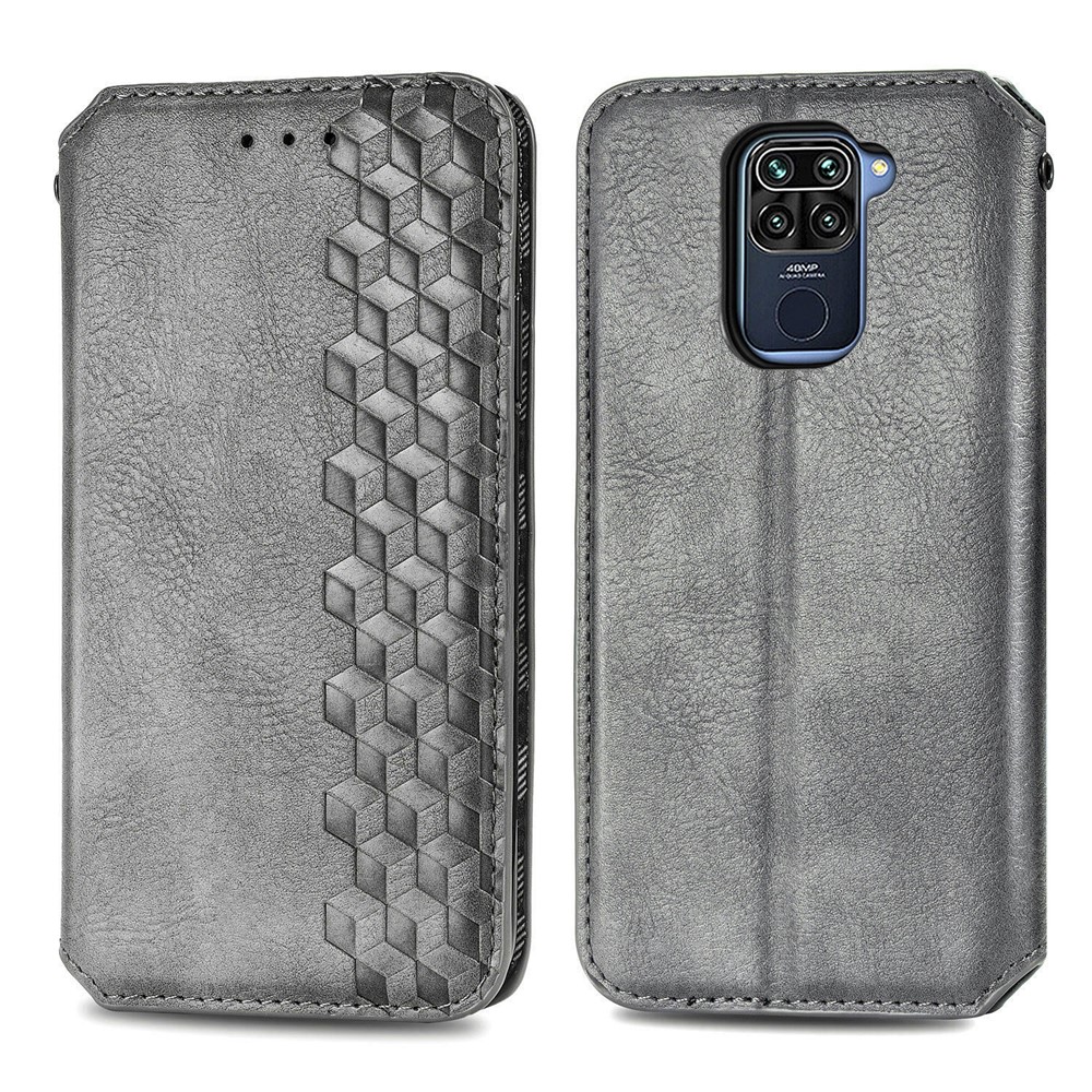Fashionable Auto-absorbed Rhombus Texture PU Leather Wallet Cover for Xiaomi Redmi Note 9 (MTK Helio G85)/10X 4G - Grey-2