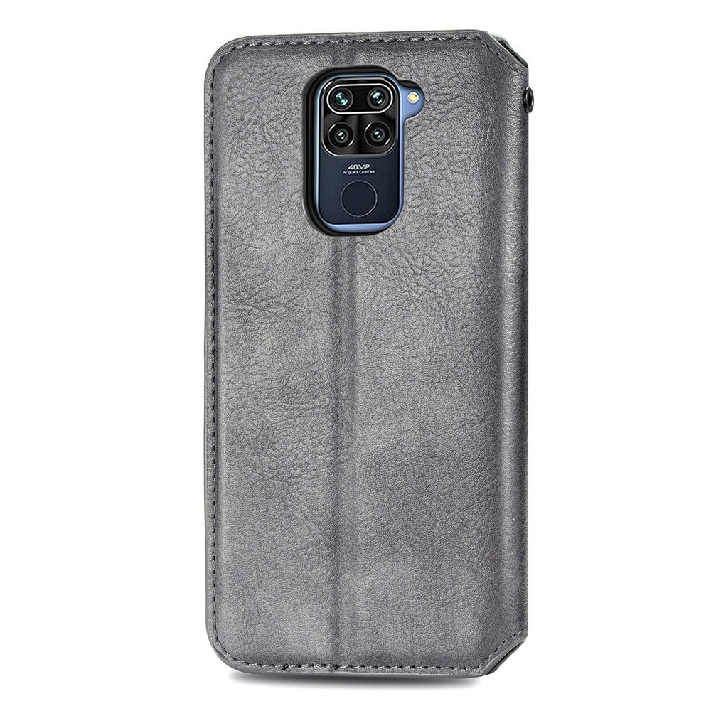 Fashionable Auto-absorbed Rhombus Texture PU Leather Wallet Cover for Xiaomi Redmi Note 9 (MTK Helio G85)/10X 4G - Grey-4
