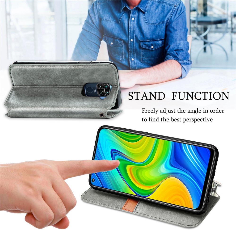 Fashionable Auto-absorbed Rhombus Texture PU Leather Wallet Cover for Xiaomi Redmi Note 9 (MTK Helio G85)/10X 4G - Grey-8