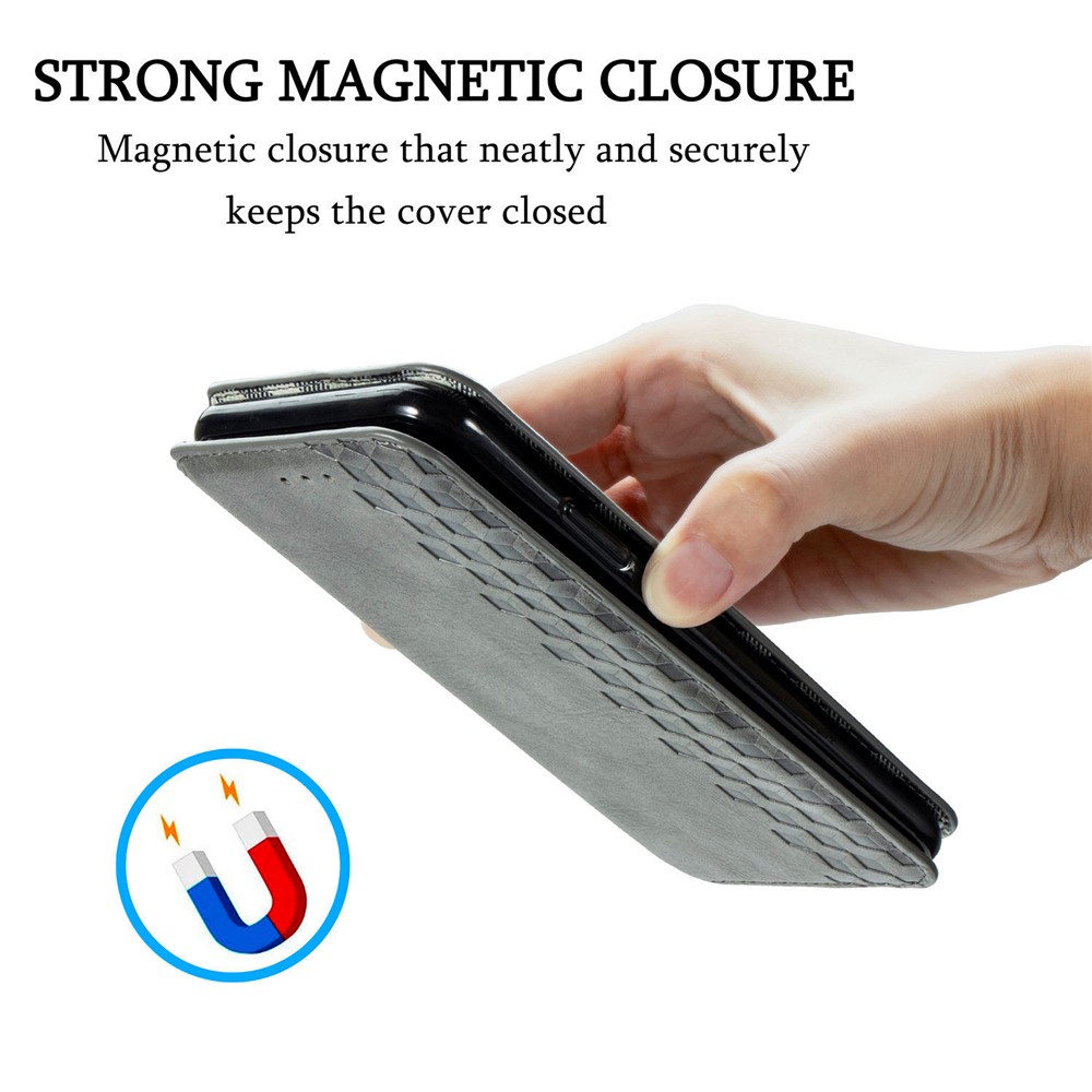 Fashionable Auto-absorbed Rhombus Texture PU Leather Wallet Cover for Xiaomi Redmi Note 9 (MTK Helio G85)/10X 4G - Grey-9