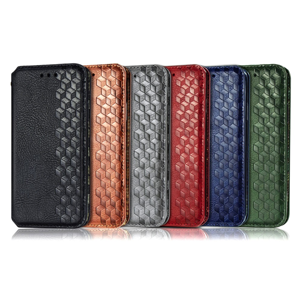 Moda Rhombus Texture Auto-absorvido Por Couro PU Com Carteira Stand Para Xiaomi Redmi Note 9 Pro 4G (versão Global) - Preto