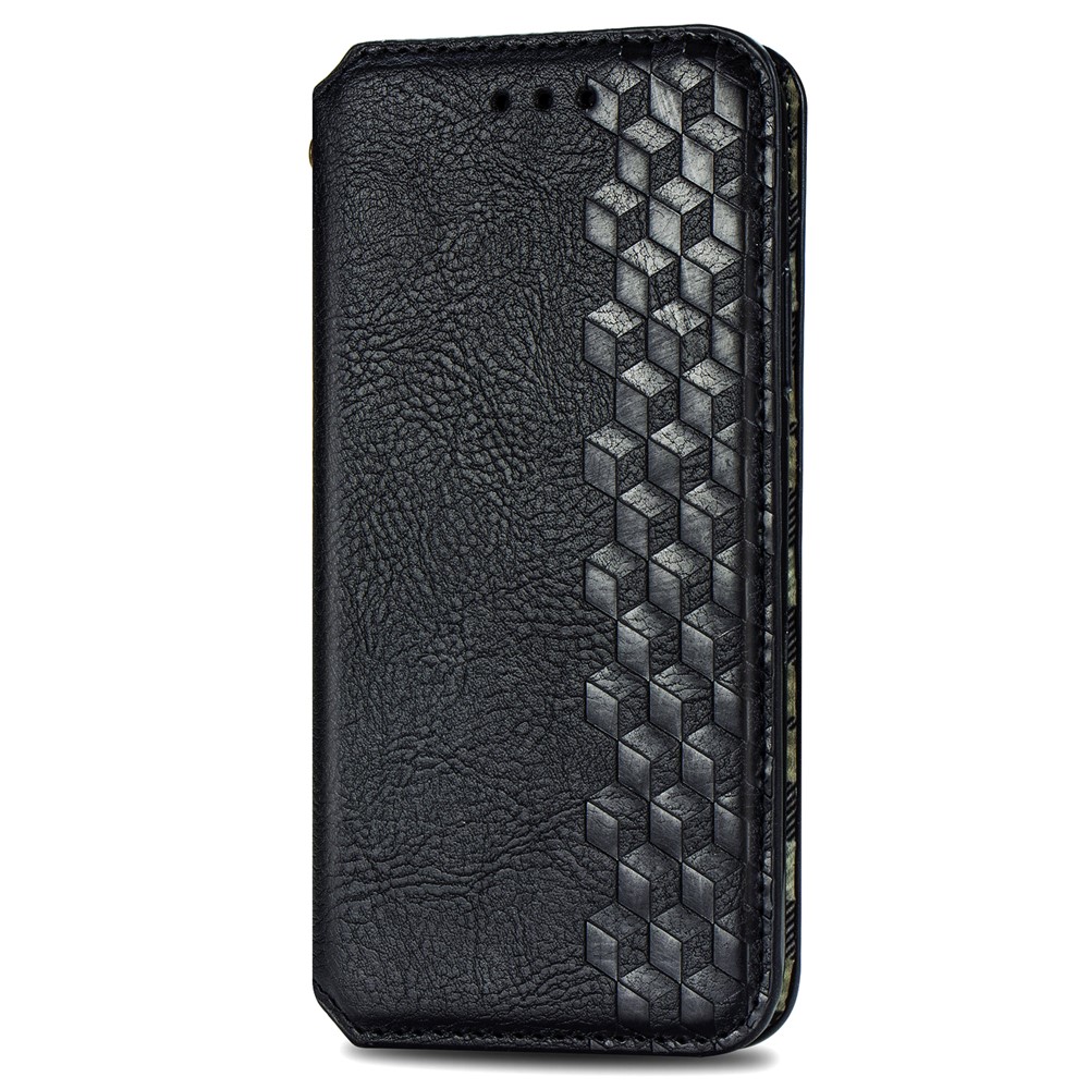 Fashion Rombus Texture Case de Cuero PU Auto-absorbido Con Soporte de Billetera Para Xiaomi Redmi Note 9 Pro 4G (versión Global) - Negro