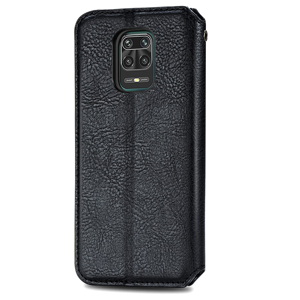 Fashion Rhombus Texture Auto-absorbed PU Leather Case with Wallet Stand for Xiaomi Redmi Note 9 Pro 4G (Global Version) - Black-4
