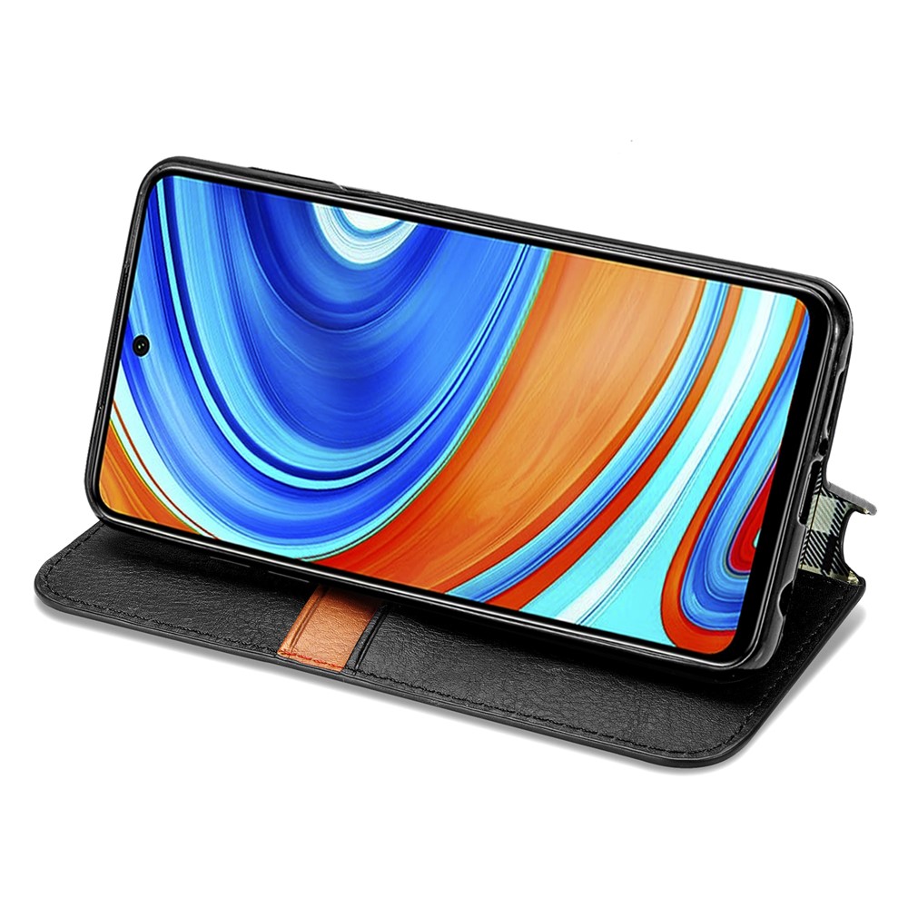 Moda Rhombus Texture Auto-absorvido Por Couro PU Com Carteira Stand Para Xiaomi Redmi Note 9 Pro 4G (versão Global) - Preto