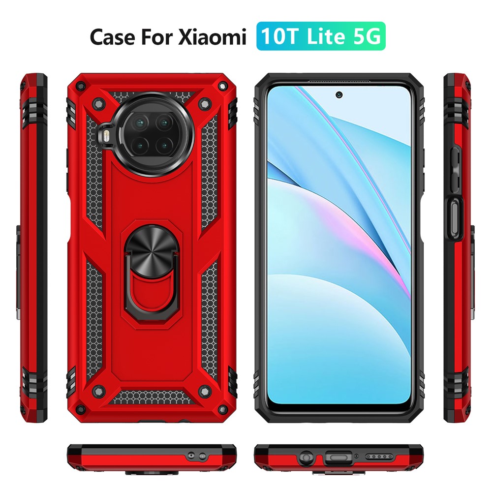 Anti-drop PC + TPU Hybrid Phone Shell with Ring Kickstand for Xiaomi Mi 10T Lite 5G/Redmi Note 9 Pro 5G/Mi 10i 5G - Red-3