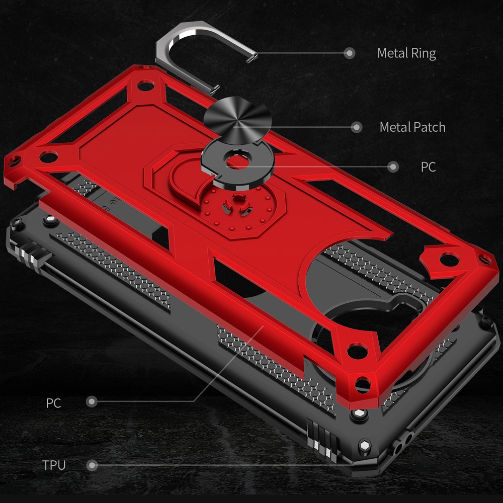 Anti-drop PC + TPU Hybrid Phone Shell with Ring Kickstand for Xiaomi Mi 10T Lite 5G/Redmi Note 9 Pro 5G/Mi 10i 5G - Red-4