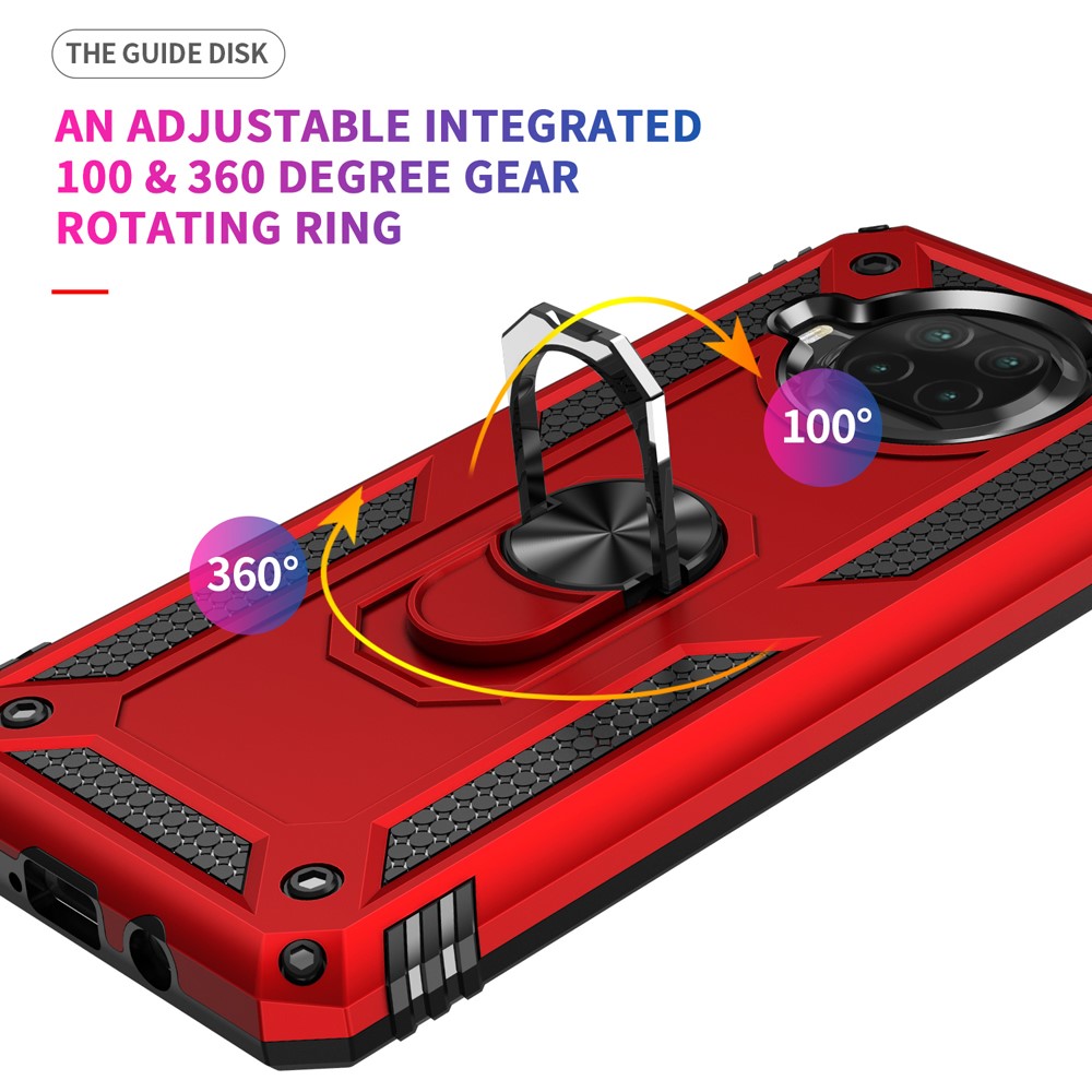 Anti-drop PC + TPU Hybrid Phone Shell with Ring Kickstand for Xiaomi Mi 10T Lite 5G/Redmi Note 9 Pro 5G/Mi 10i 5G - Red-7