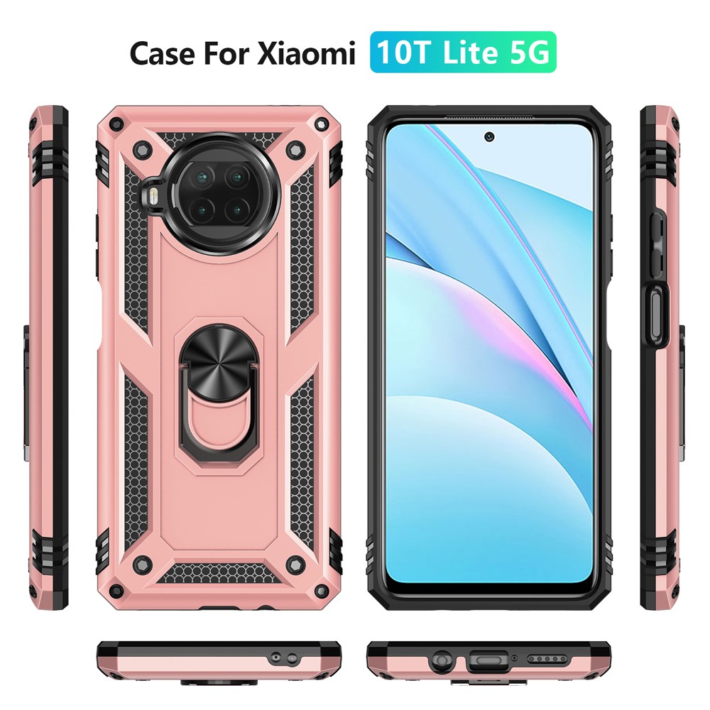 Anti-drop-pc + TPU Hybrid-telefon Shell Mit Ringkickstand Für Xiaomi Mi 10T Lite 5G/Redmi Note 9 Pro 5g/mi 10i 5G - Roségold-3