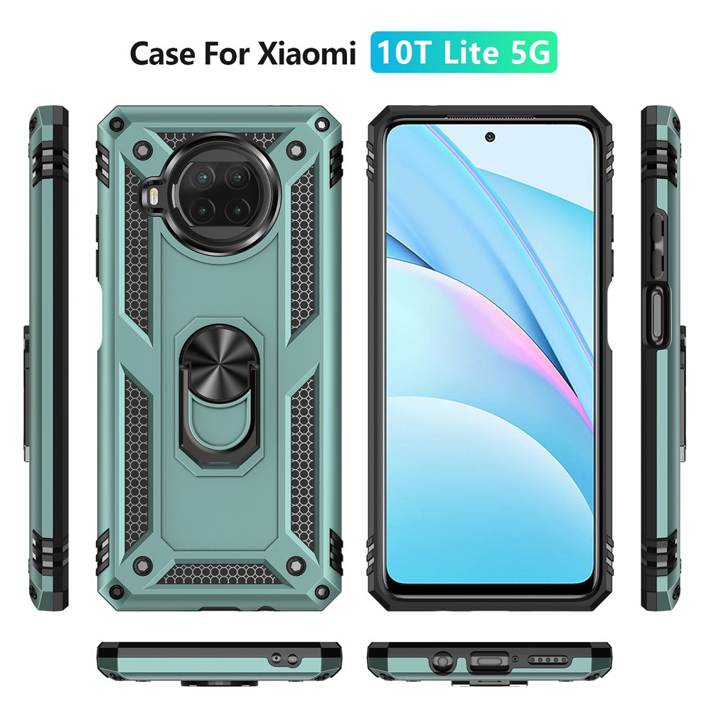 Anti-drop PC + TPU Hybrid Phone Shell with Ring Kickstand for Xiaomi Mi 10T Lite 5G/Redmi Note 9 Pro 5G/Mi 10i 5G - Blackish Green-3