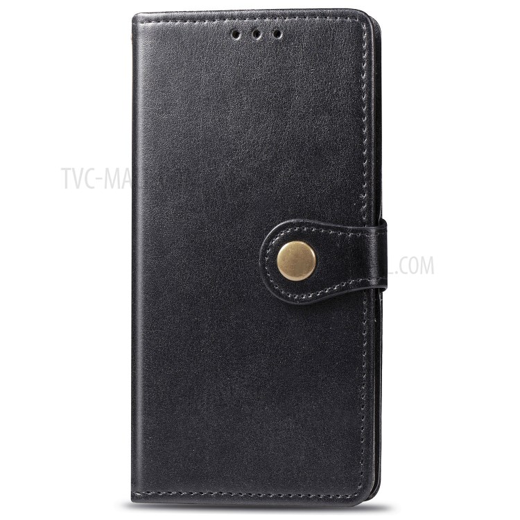 Wallet Stand Design Solid Color Leather Phone Case Shell with Round Buckle for Xiaomi Redmi 10X 4G/Redmi Note 9 (MTK Helio G85) - Black-2