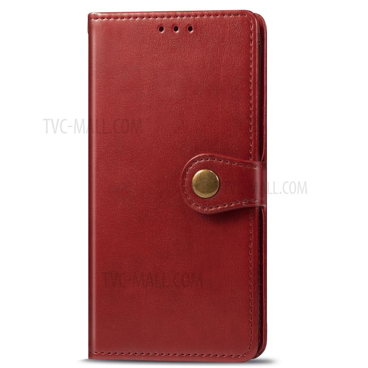 Wallet Stand Design Solid Color Leather Phone Case Shell with Round Buckle for Xiaomi Redmi 10X 4G/Redmi Note 9 (MTK Helio G85) - Red-2