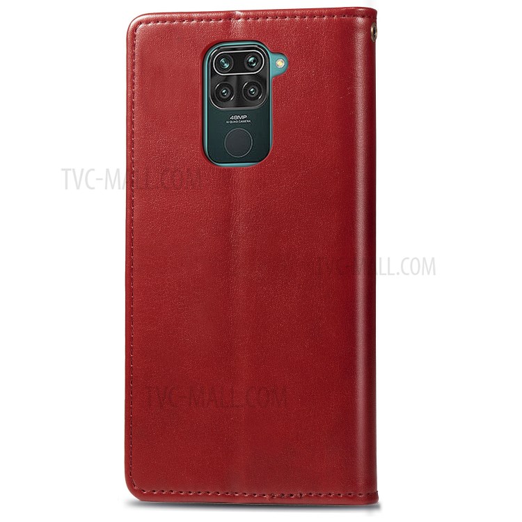 Wallet Stand Design Solid Color Leather Phone Case Shell with Round Buckle for Xiaomi Redmi 10X 4G/Redmi Note 9 (MTK Helio G85) - Red-3