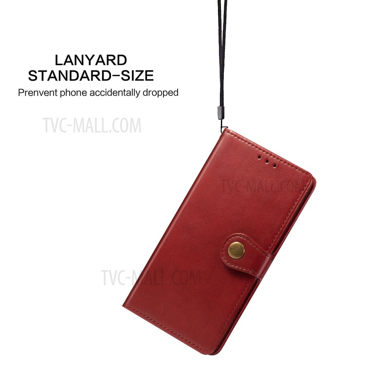 Wallet Stand Design Solid Color Leather Phone Case Shell with Round Buckle for Xiaomi Redmi 10X 4G/Redmi Note 9 (MTK Helio G85) - Red-8
