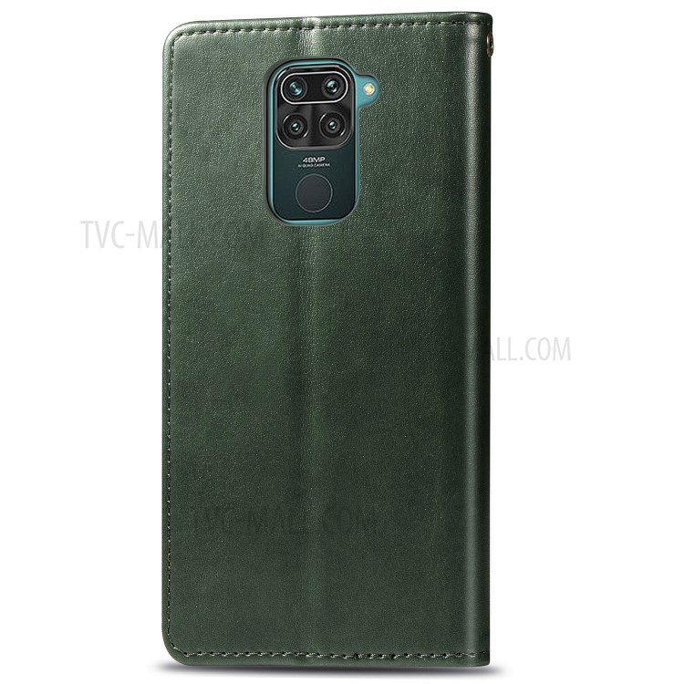 Wallet Stand Design Solid Color Leather Phone Case Shell with Round Buckle for Xiaomi Redmi 10X 4G/Redmi Note 9 (MTK Helio G85) - Blackish Green-3
