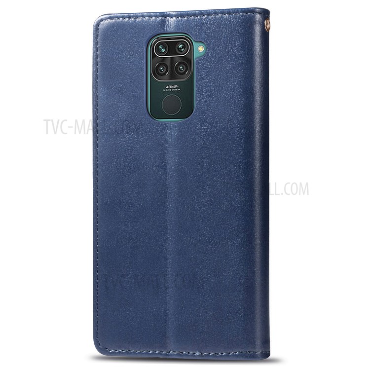 Wallet Stand Design Solid Color Leather Phone Case Shell with Round Buckle for Xiaomi Redmi 10X 4G/Redmi Note 9 (MTK Helio G85) - Dark Blue-3