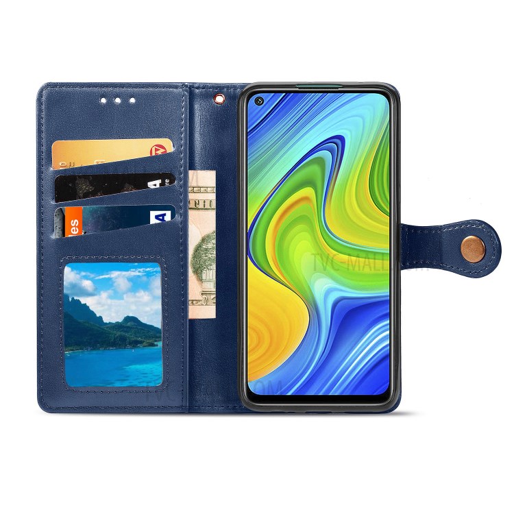 Wallet Stand Design Solid Color Leather Phone Case Shell with Round Buckle for Xiaomi Redmi 10X 4G/Redmi Note 9 (MTK Helio G85) - Dark Blue-4