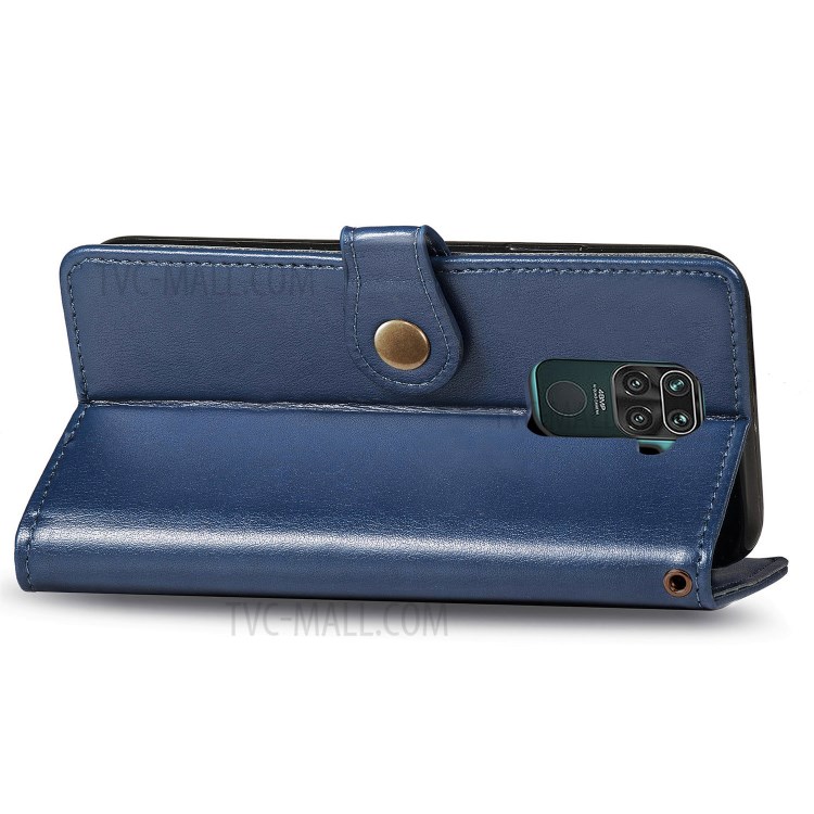 Wallet Stand Design Solid Color Leather Phone Case Shell with Round Buckle for Xiaomi Redmi 10X 4G/Redmi Note 9 (MTK Helio G85) - Dark Blue-6