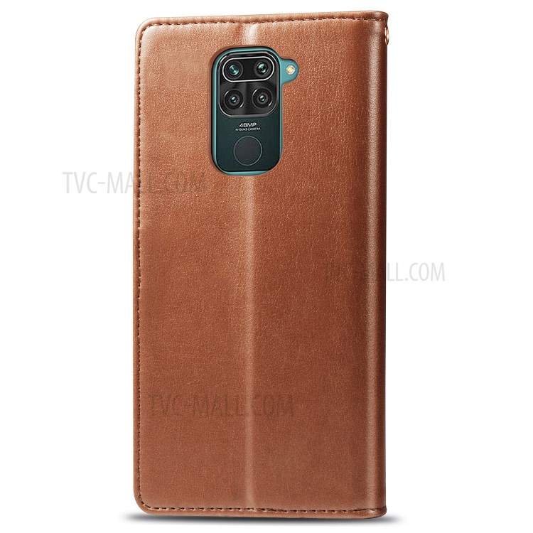 Wallet Stand Design Solid Color Leather Phone Case Shell with Round Buckle for Xiaomi Redmi 10X 4G/Redmi Note 9 (MTK Helio G85) - Light Brown-3