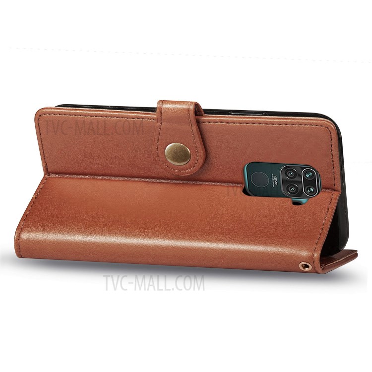Wallet Stand Design Solid Color Leather Phone Case Shell with Round Buckle for Xiaomi Redmi 10X 4G/Redmi Note 9 (MTK Helio G85) - Light Brown-6
